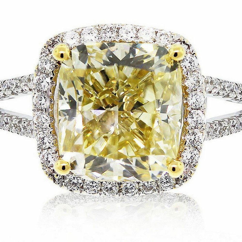 2.10 Carat Fancy Yellow Cushion Cut Diamond Ring